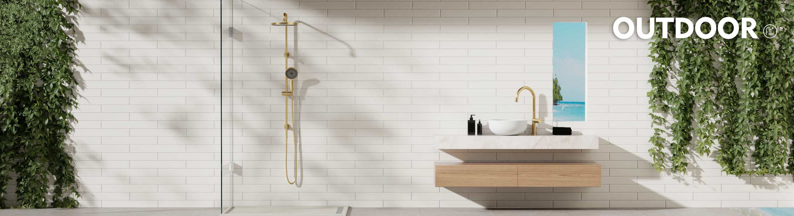 outdoor brushed gold twin shower and tapware