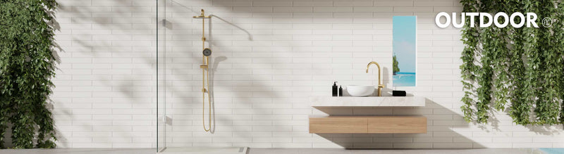outdoor brushed gold twin shower and tapware