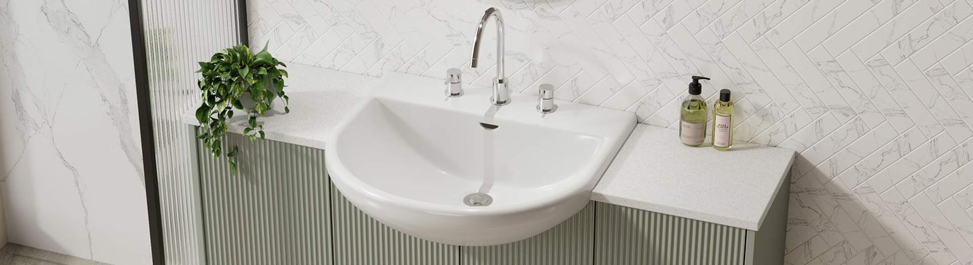 Semi-Recessed Basin with Front Curve – Stylish White Basin on Compact Vanity