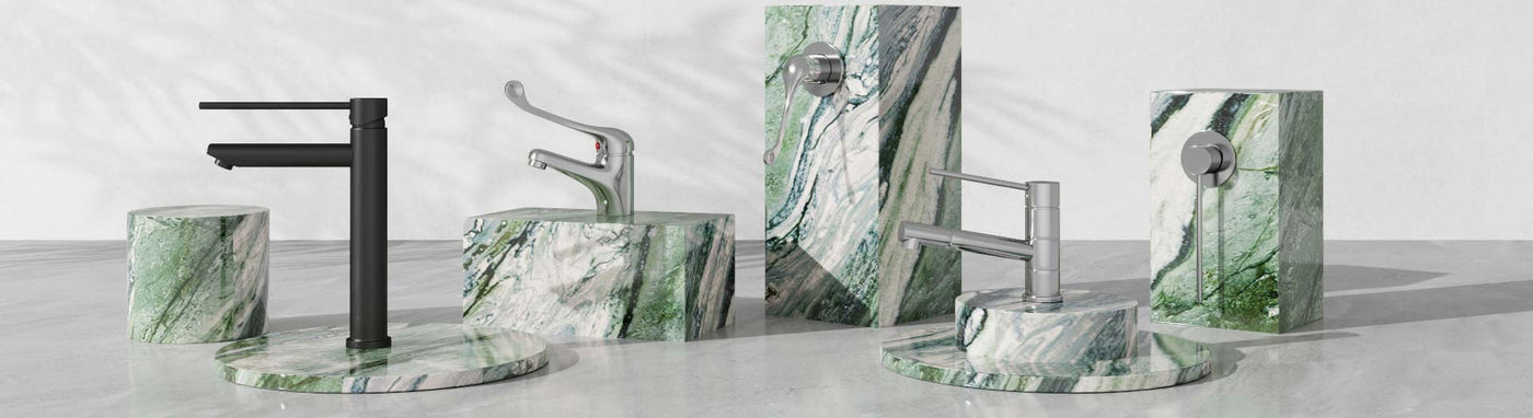 Disability tapware with extended lever mixers and wall sets