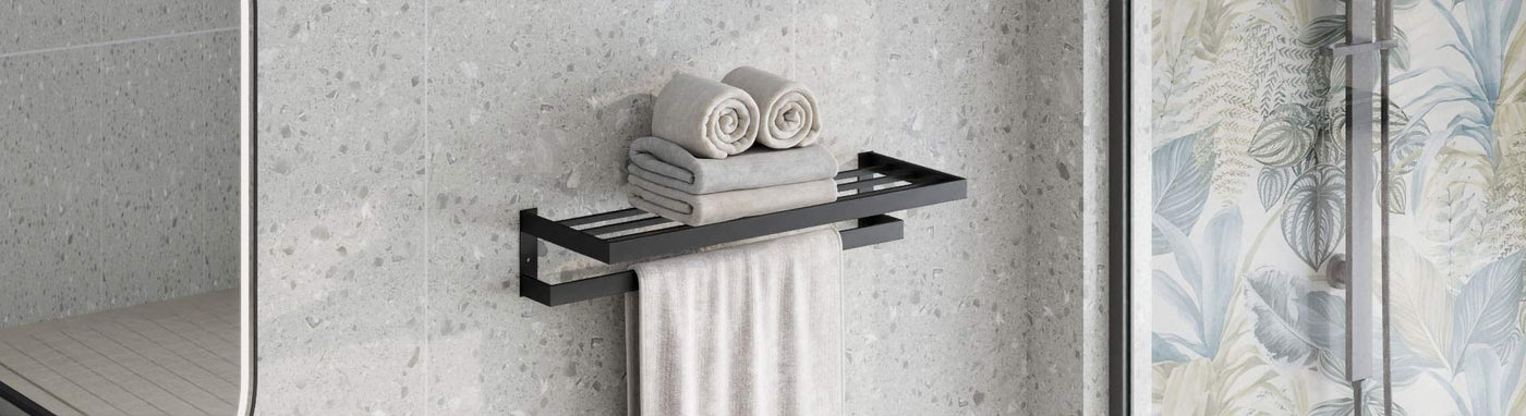 matt black towel rack on the wall