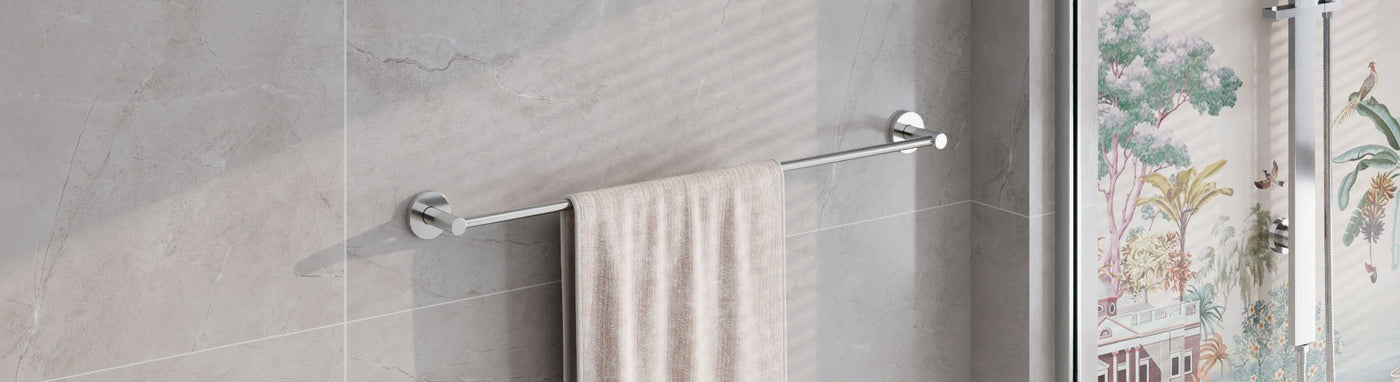 chrome single towel rail on the wall