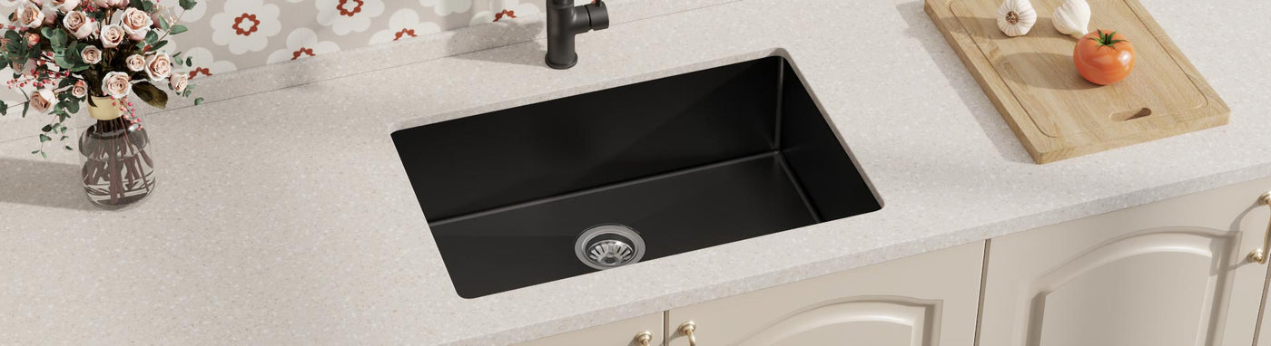 matt black single bowl kitchen sink in undermount