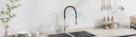 pull down sink mixer tap in chrome surface and black hose