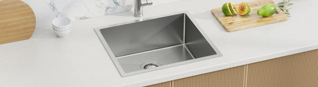 satin finish single bowl kitchen sink on bench top