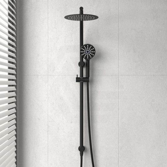 10 Inch 250Mm Round Black Twin Shower Station Top Water Inlet With 3 Functions Handheld Showers