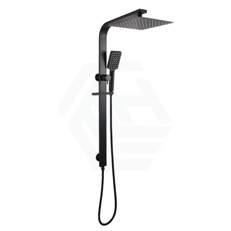 10 Inch 250Mm Square Black Wide Rail Twin Shower Station Top Water Inlet With 3 Functions Handheld
