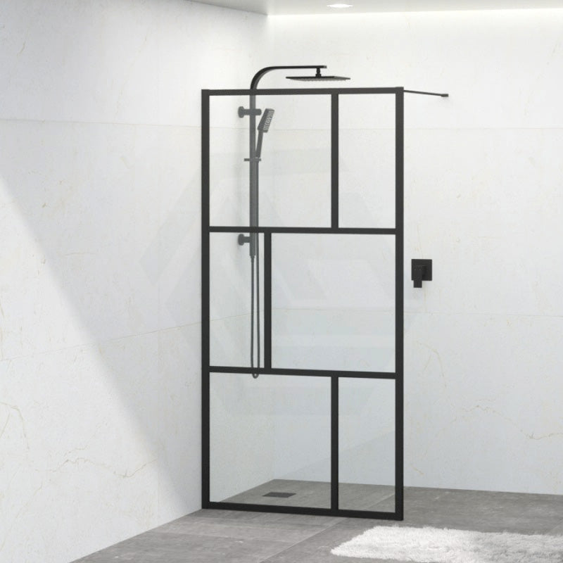 Walk-in Shower Screen Grid Framed Single Panel 1000-1100mm Black