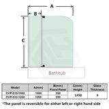 1000/1200X1450Mm Fixed And Swing Over Bathtub Shower Screen 6Mm Tempered Glass 1000Mm