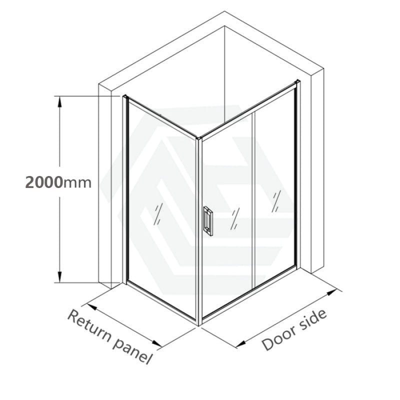 1000 - 1750X2000Mm L Shape Shower Screen Sliding Door Chrome Semi - Frameless 6Mm Glass With Return