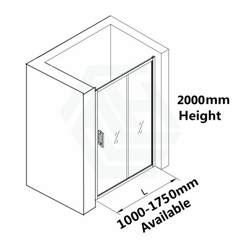 1000 - 1750X2000Mm Semi - Frameless Shower Screen Sliding Door Wall To Black Hardwares 6Mm Glass