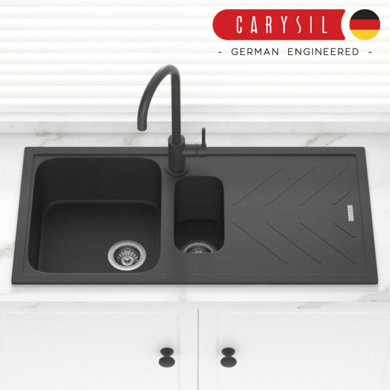 Carysil Granite Kitchen Sink 1 25 Double Bowls Drainboard 1000mm Black