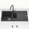 1000X500Mm Black Granite Quartz Stone 1 And 1/4 Kitchen Laundry Sink Double Bowls Drainboard