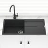 1000X500X200Mm Carysil Black Single Bowl With Drainer Board Granite Kitchen Laundry Sink Top/under