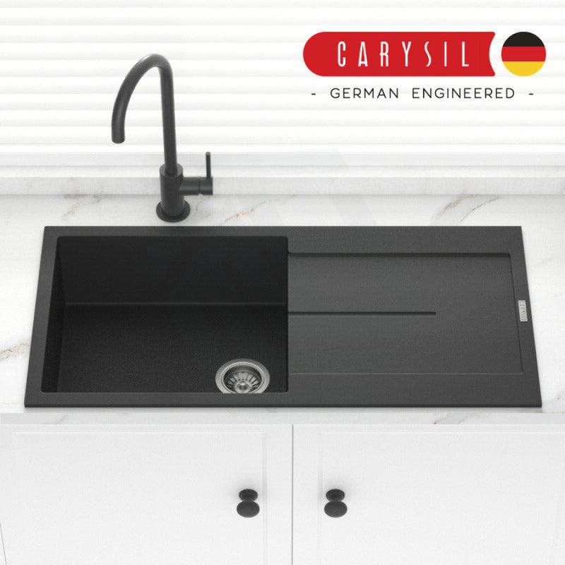 Carysil Granite Kitchen Sink Single Drain Board Square 1000mm Black