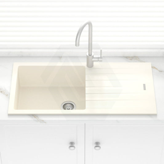 1000X500X200Mm Cream Quartz Granite Single Bowl Sink With Drain Board For Top/Under Mount In Kitchen