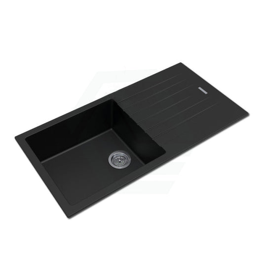 1000X500X200Mm Metallic Black Quartz Granite Single Bowl Sink With Drain Board For Top/under Mount