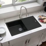 1000X500X200mm Metallic Black Quartz Granite Single Bowl Sink With Drain Board For Top/ Under Mount