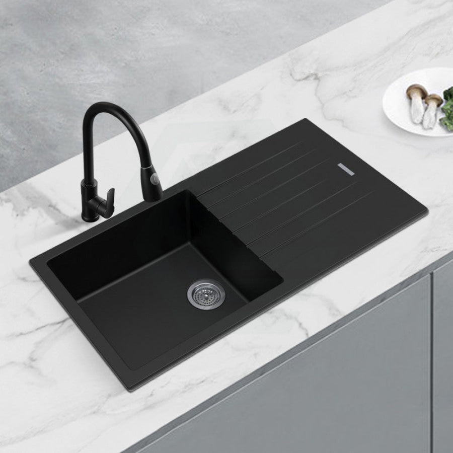 1000X500X200mm Metallic Black Quartz Granite Single Bowl Sink With Drain Board For Top/ Under Mount