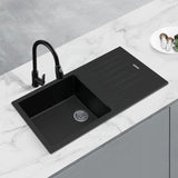 1000X500X200mm Metallic Black Quartz Granite Single Bowl Sink With Drain Board For Top/ Under Mount