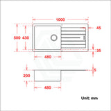 1000X500X200mm Metallic Black Quartz Granite Single Bowl Sink With Drain Board For Top/ Under Mount