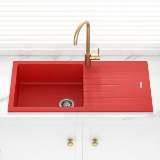 1000X500X200Mm Red Quartz Granite Single Bowl Sink With Drain Board For Top/Under Mount In Kitchen