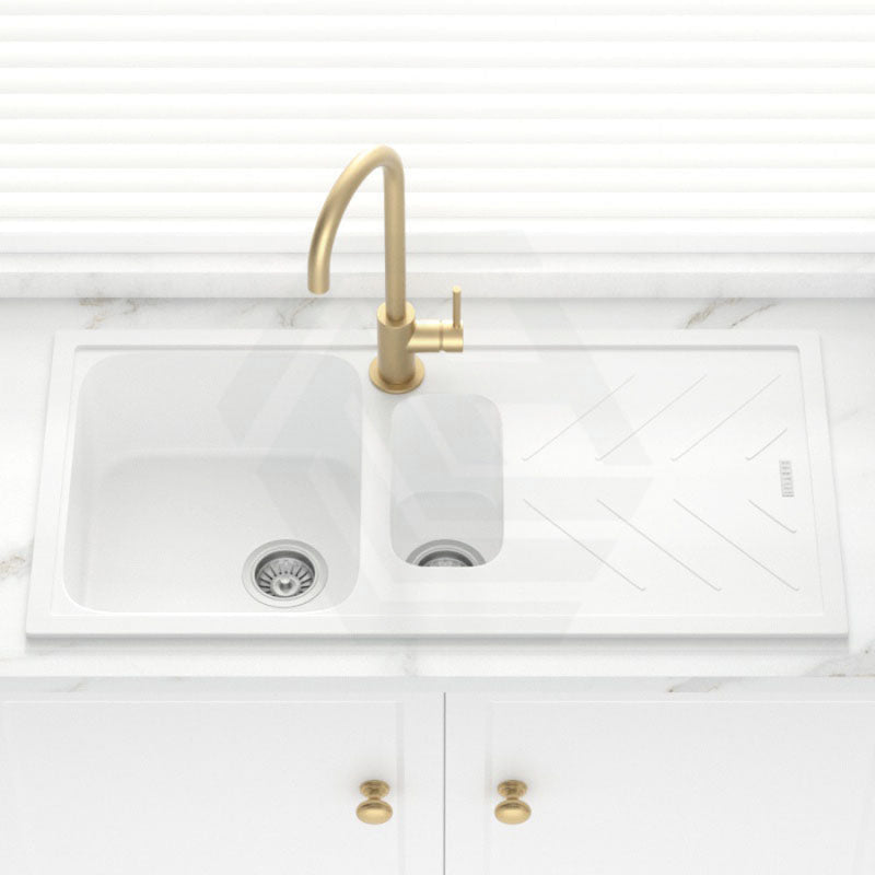 1000X500Mm White Granite Quartz Stone 1 And 1/4 Kitchen Laundry Sink Double Bowls Drainboard