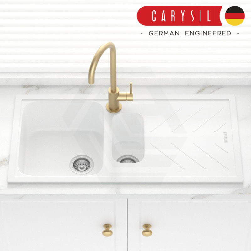 Carysil Granite Kitchen Sink 1 25 Double Bowls Drainboard 1000mm White