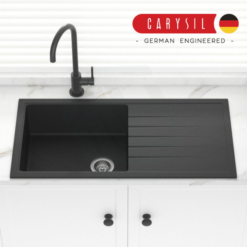 Carysil Granite Kitchen Sink Single Drain Board 1000mm Black