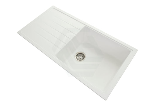 1000X500X220Mm Carysil White Single Bowl With Drainer Board Granite Kitchen Laundry Sink