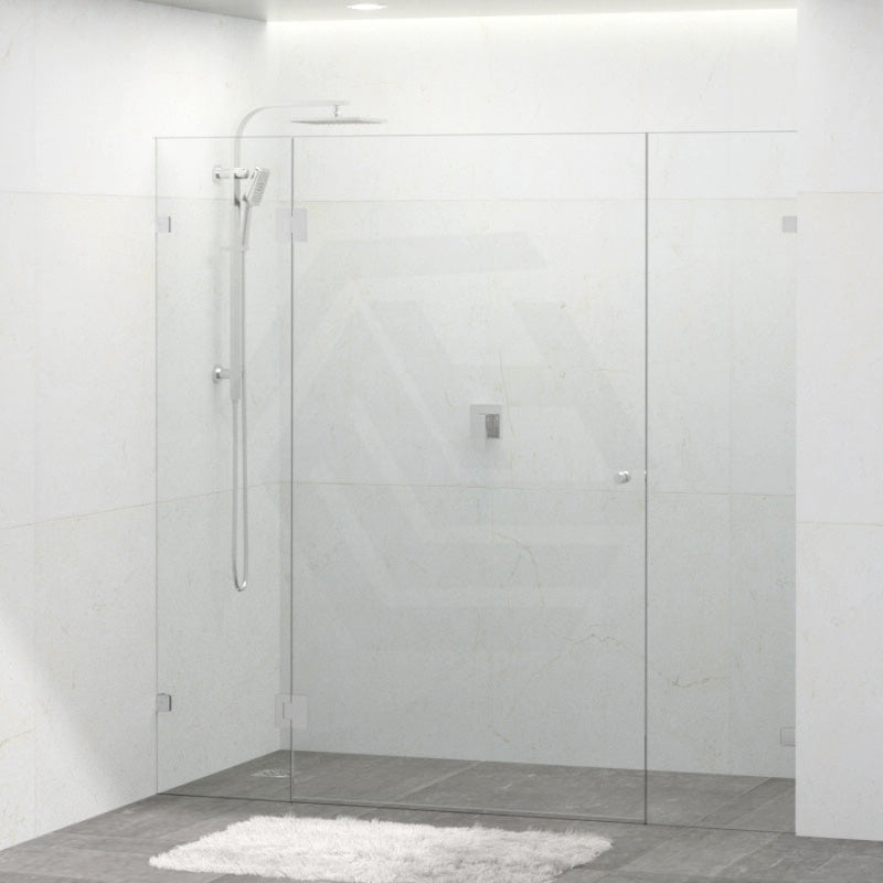Tempered Glass Frameless Shower Screen Wall To Wall 3 Panels Chrome