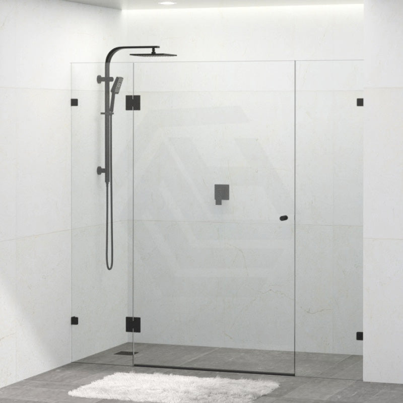 Tempered Glass Frameless Shower Screen Wall To Wall 3 Panels Black