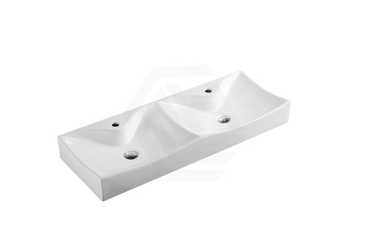 1115X400X125Mm Above Counter Ceramic Basin Gloss White Special Inner Shape Double Bowls Basins