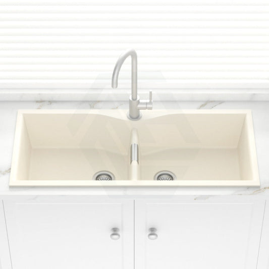 1140X500X230Mm Cream Quartz Granite Double Bowls Sink For Top/Under Mount In Kitchen Sinks