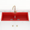 1140X500X230Mm Red Quartz Granite Double Bowls Sink For Top/Under Mount In Kitchen Sinks