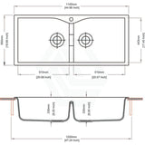 1140x500x230Mm Red Quartz Granite Double Bowls Sink For Top/under Mount