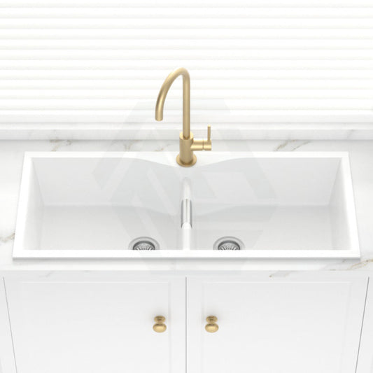 1140X500X230Mm White Quartz Granite Double Bowls Sink For Top/Under Mount In Kitchen Sinks