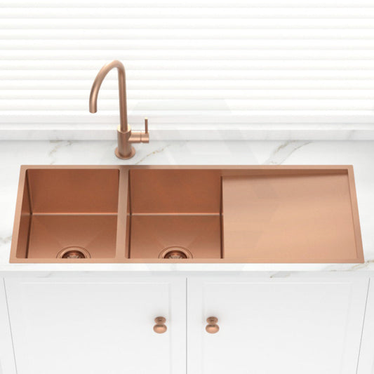 Stainless Steel Kitchen Sink Double Bowls Drainboard 1160mm Rose Gold