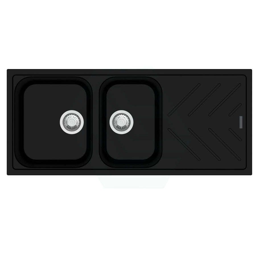 1160X500X200mm Black Granite Quartz Stone 1 And 3/4 Kitchen Laundry Sink Double Bowls Drainboard