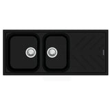 1160X500X200mm Black Granite Quartz Stone 1 And 3/4 Kitchen Laundry Sink Double Bowls Drainboard