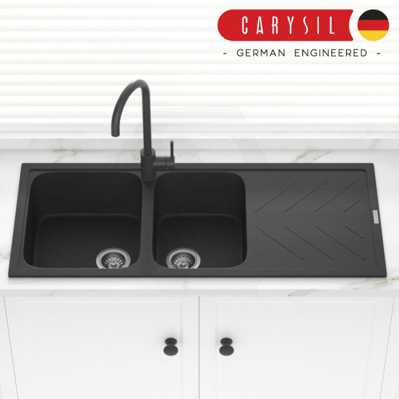 Carysil Granite Kitchen Sink 1 75 Double Bowls Drainboard 1160mm Black