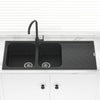 1160X500X200Mm Black Granite Quartz Stone 1 And 3/4 Kitchen Laundry Sink Double Bowls Drainboard