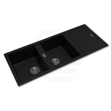 1160X500X200mm Black Granite Quartz Stone Kitchen Laundry Sink Double Bowls Drainboard Top Mount