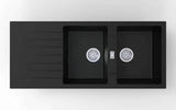 1160X500X200mm Black Granite Quartz Stone Kitchen Laundry Sink Double Bowls Drainboard Top Mount