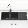 1160X500X200mm Carysil Black Double Bowl With Drainer Board Granite Kitchen Laundry Sink Top Mount