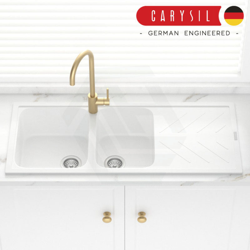 Carysil Granite Kitchen Sink 1 75 Double Bowls Drainboard 1160mm White