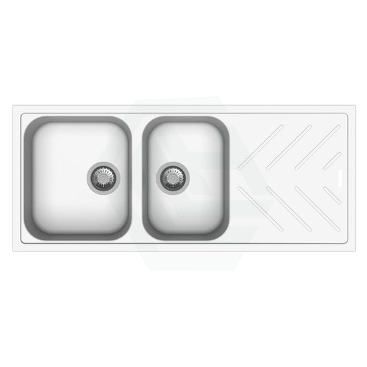 1160X500X200Mm White Granite Quartz Stone 1 And 3/4 Kitchen Laundry Sink Double Bowls Drainboard