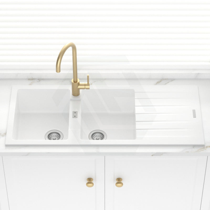 Granite Kitchen Sink Double Bowls Drainboard 1160mm White