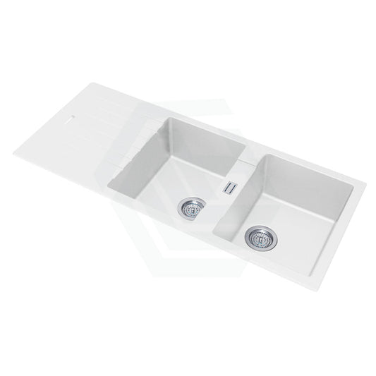 1160*500*200Mm White Granite Quartz Stone Kitchen Laundry Sink Double Bowls Drainboard Top Mount
