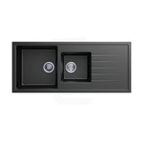 1160X500X205mm Carysil Black 1 And A Half Bowl With Drainer Board Granite Kitchen Laundry Sink